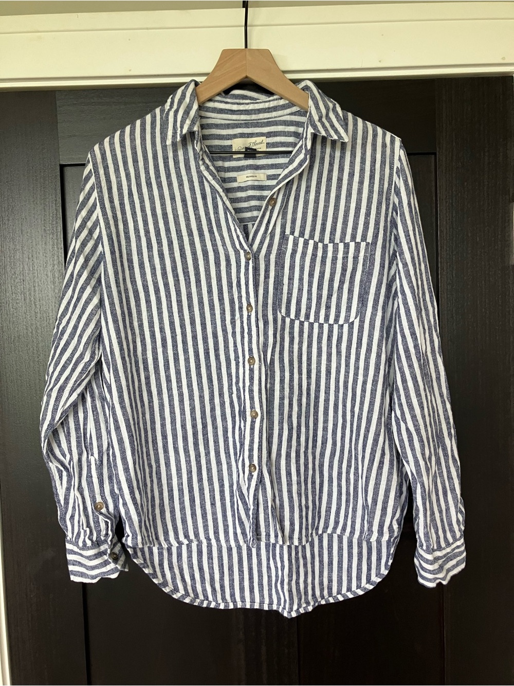 Striped Blue and White Linen-Blend Shirt
